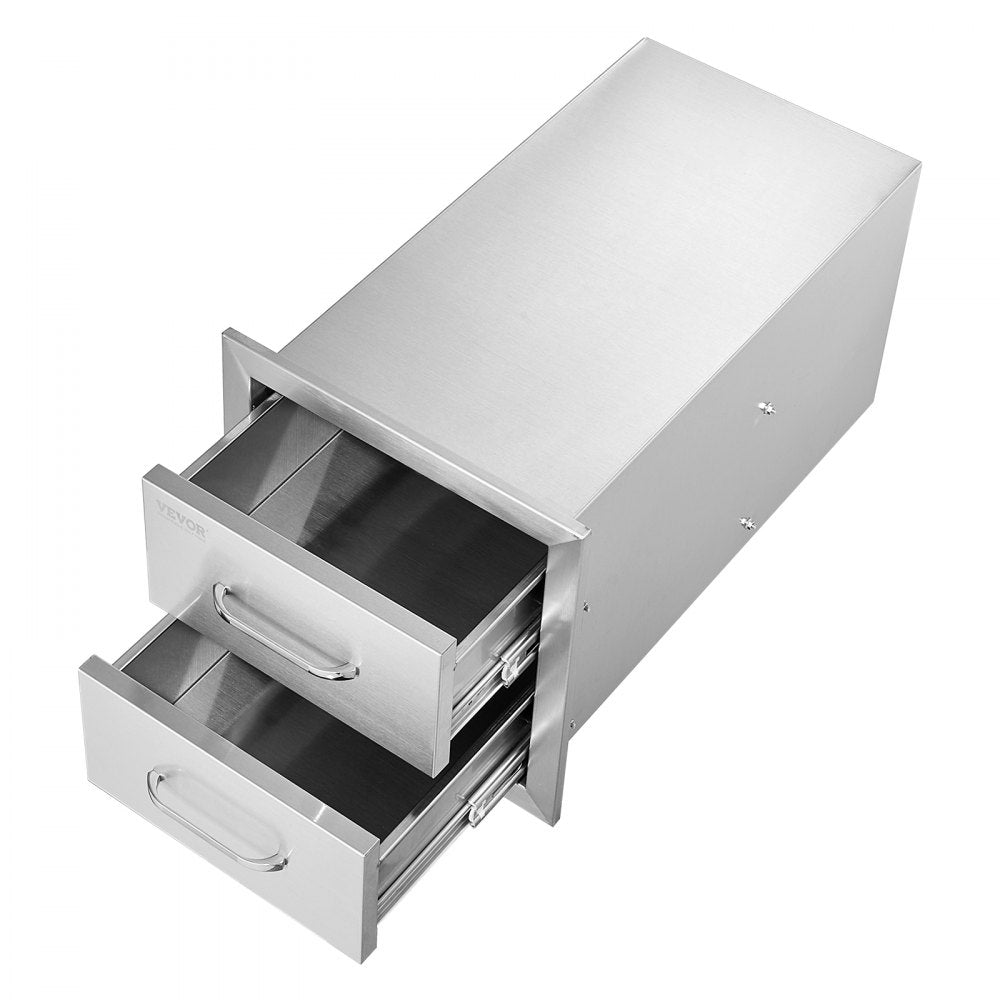 VEVOR Outdoor Kitchen Drawers 14W x 14.3H x 23D Inch, Flush Mount Double BBQ Drawers Stainless Steel with Handle, BBQ Island Drawers for Outdoor Kitchens or Grill Station 
