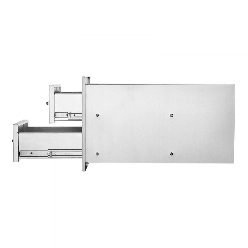 VEVOR Outdoor Kitchen Drawers 14W x 14.3H x 23D Inch, Flush Mount Double BBQ Drawers Stainless Steel with Handle, BBQ Island Drawers for Outdoor Kitchens or Grill Station 