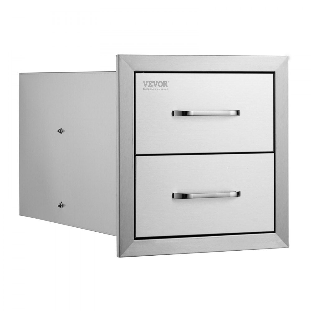 VEVOR Outdoor Kitchen Drawers 14W x 14.3H x 23D Inch, Flush Mount Double BBQ Drawers Stainless Steel with Handle, BBQ Island Drawers for Outdoor Kitchens or Grill Station 