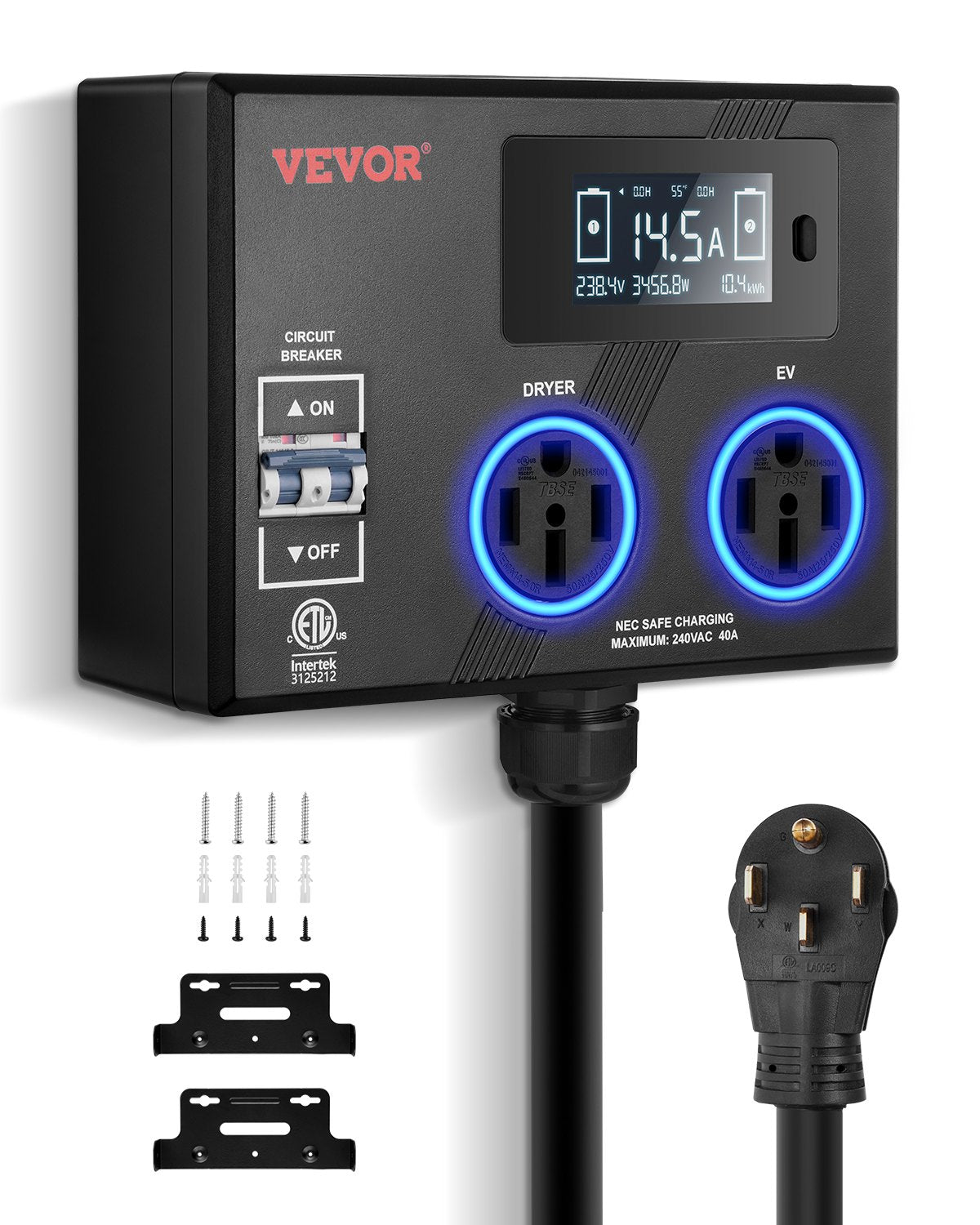 VEVOR NEMA Splitter for Dryer and EV NEMA 14-50P 2x 14-50R 3.4'' LCD Screen ETL 
