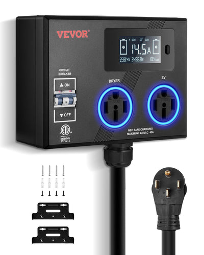 VEVOR NEMA Splitter for Dryer and EV NEMA 14-50P 2x 14-50R 3.4'' LCD Screen ETL 