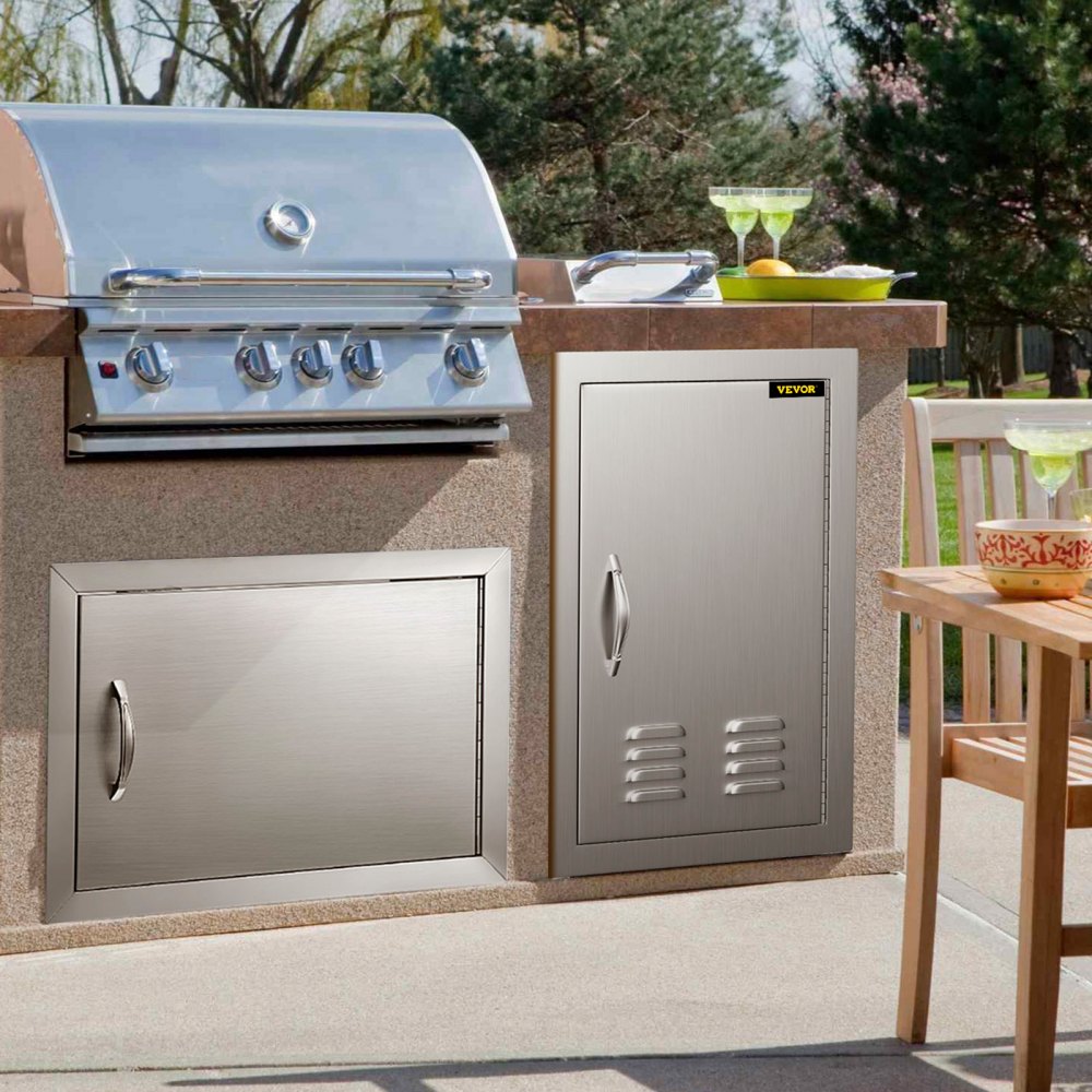 VEVOR Outdoor Kitchen 14W x 20H Inch Wall Construction Stainless Steel Flush Mount for BBQ Island, Single Door with Vents 