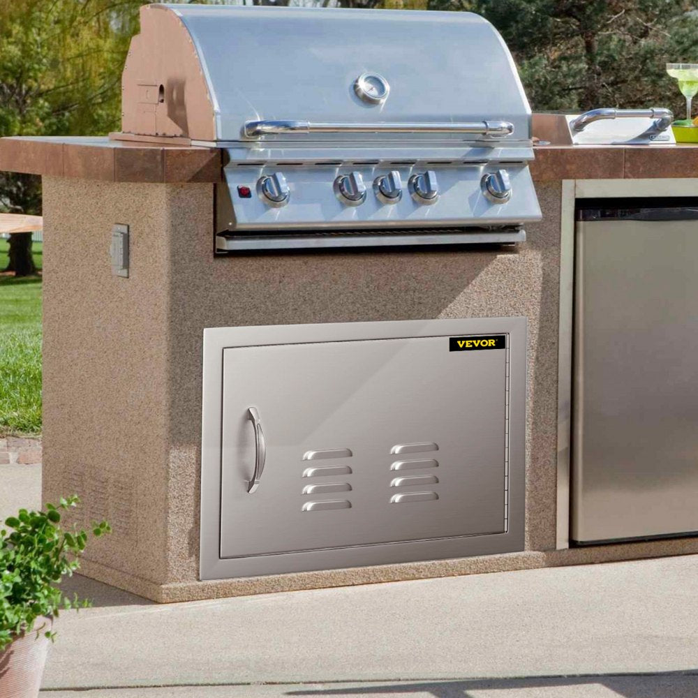 VEVOR 20W x 14H Inch BBQ Access Single Door with Vents Horizontal BBQ Island Door Stainless Steel Outdoor Kitchen Doors for Commercial BBQ Grid 
