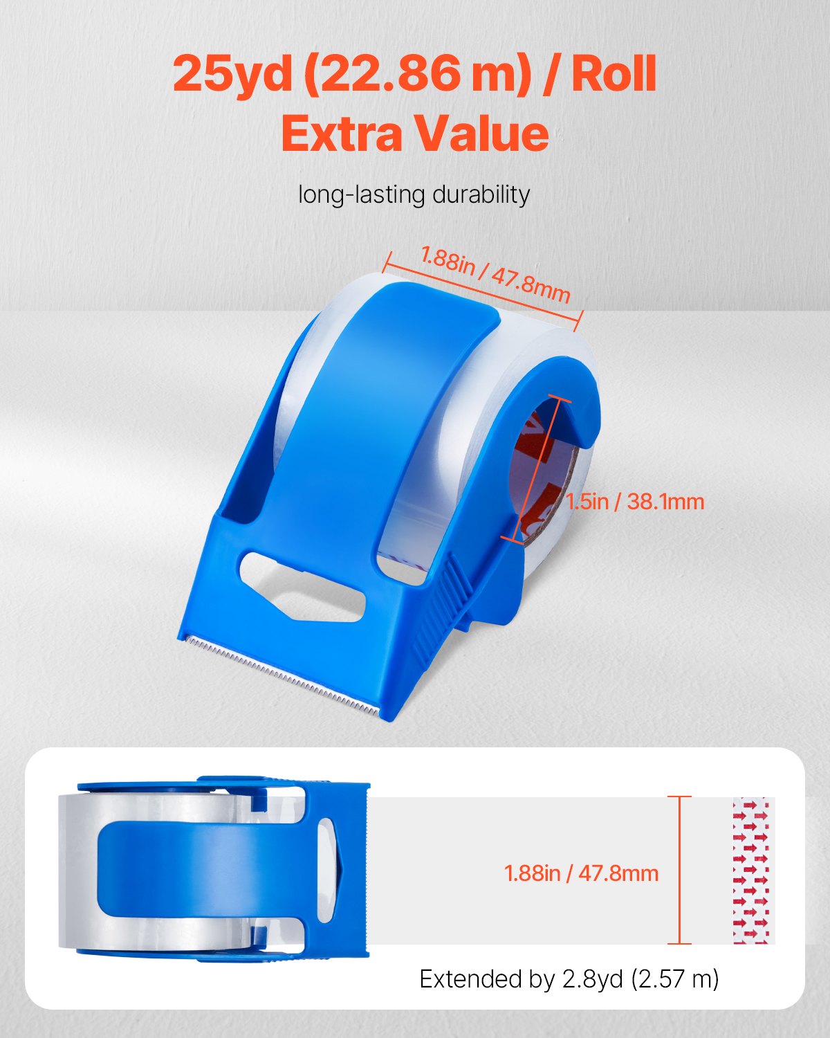 VEVOR Packing Tape 6 Rolls 25 Yards Clear Shipping Tape with Dispenser 2.7 Mil 