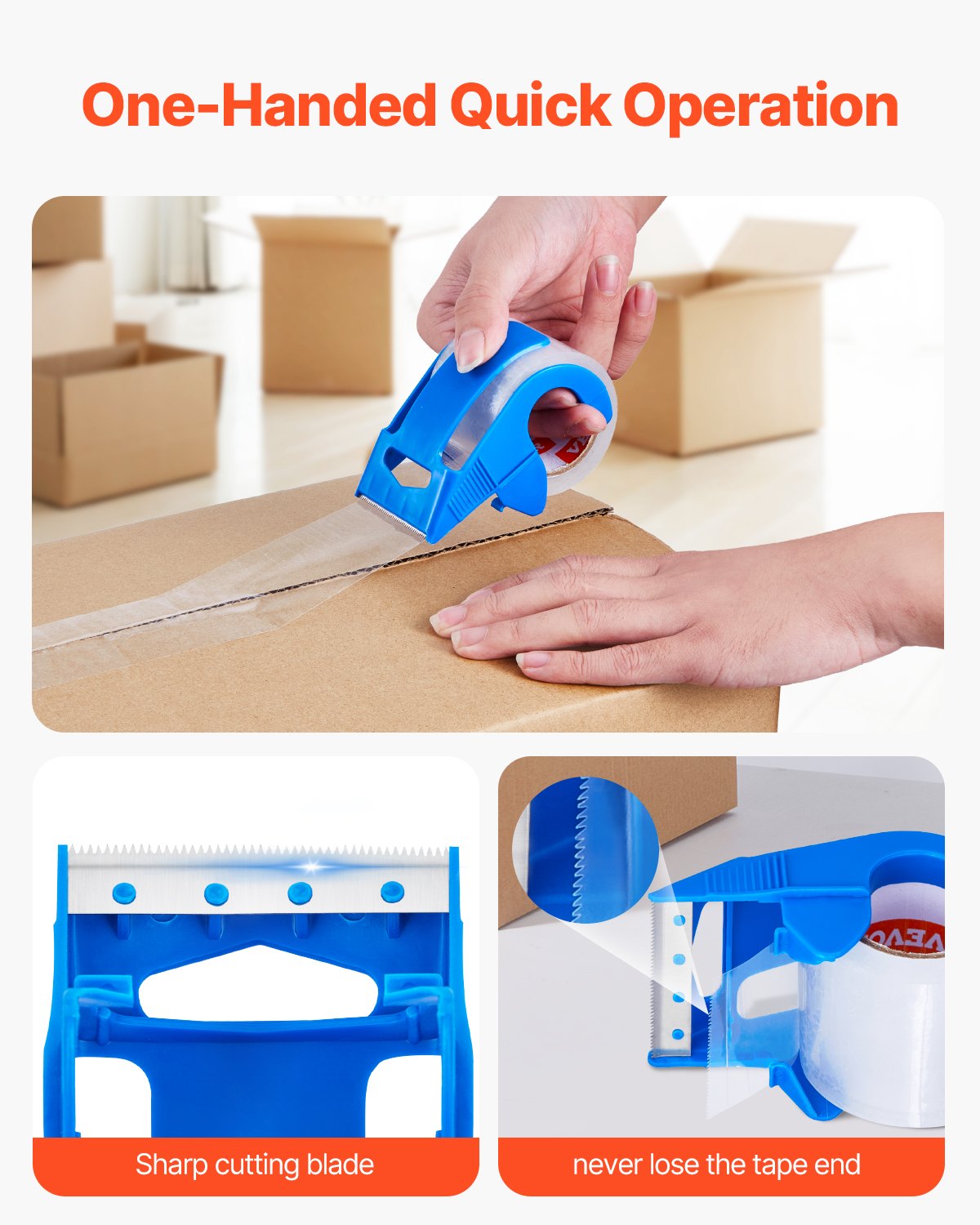 VEVOR Packing Tape 6 Rolls 25 Yards Clear Shipping Tape with Dispenser 2.7 Mil 