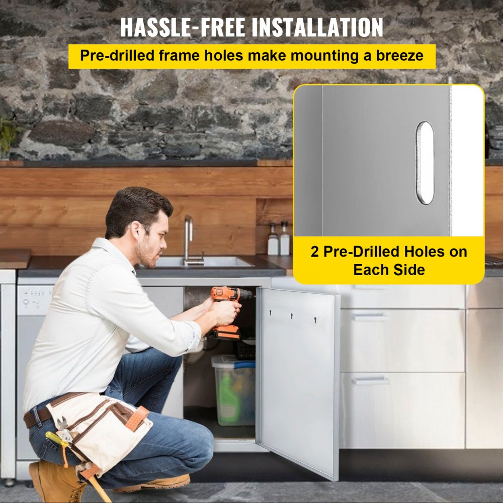 VEVOR BBQ Access Door 17W x 24H Inch, Vertical Single BBQ Door Stainless Steel, Outdoor Kitchen Doors for BBQ Island, Grill Station, Outdoor Cabinet 