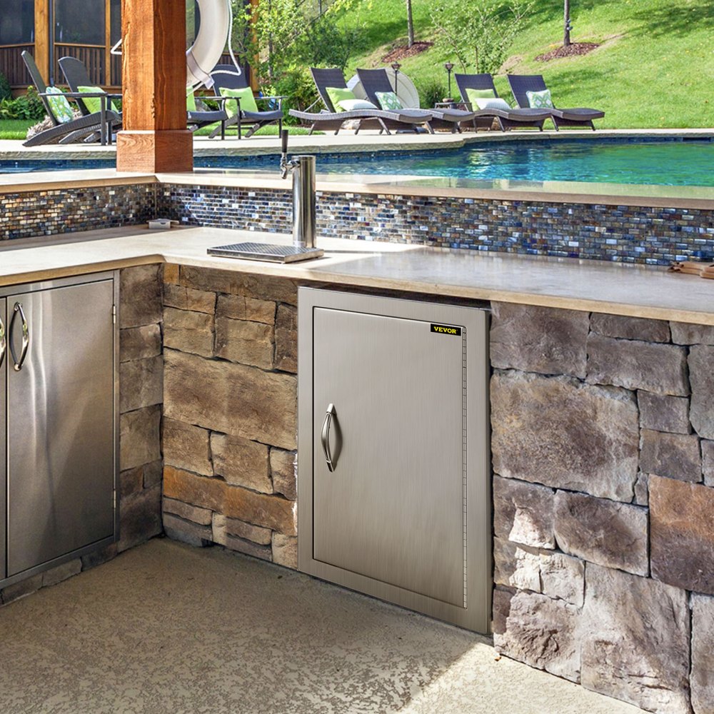VEVOR BBQ Access Door 17W x 24H Inch, Vertical Single BBQ Door Stainless Steel, Outdoor Kitchen Doors for BBQ Island, Grill Station, Outdoor Cabinet 