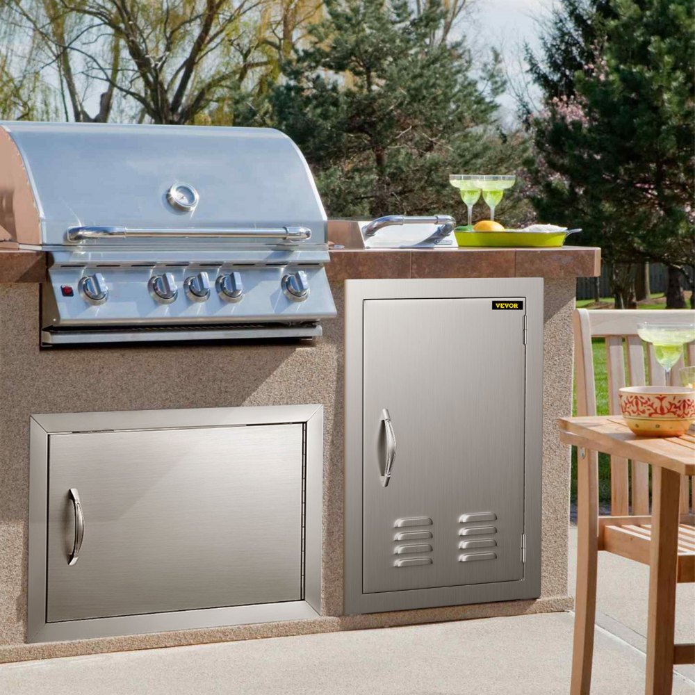 VEVOR BBQ Access Door 17 x 24 Inch Vertical Island Door with Vents Stainless Steel Single Access Door Flush Mount Outdoor Kitchen 