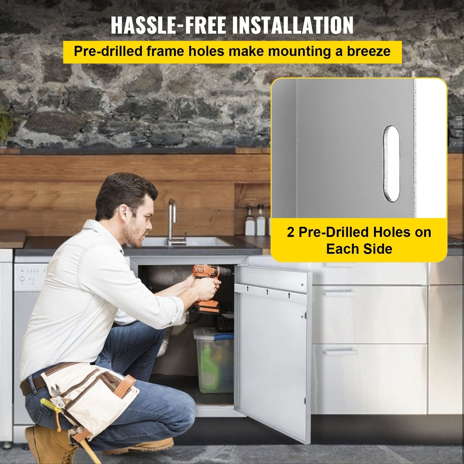 VEVOR BBQ Access Door 24W x 17H Inch, Horizontal Single BBQ Door Stainless Steel, Outdoor Kitchen Doors for BBQ Island, Grill Station, Outside Cabinet 