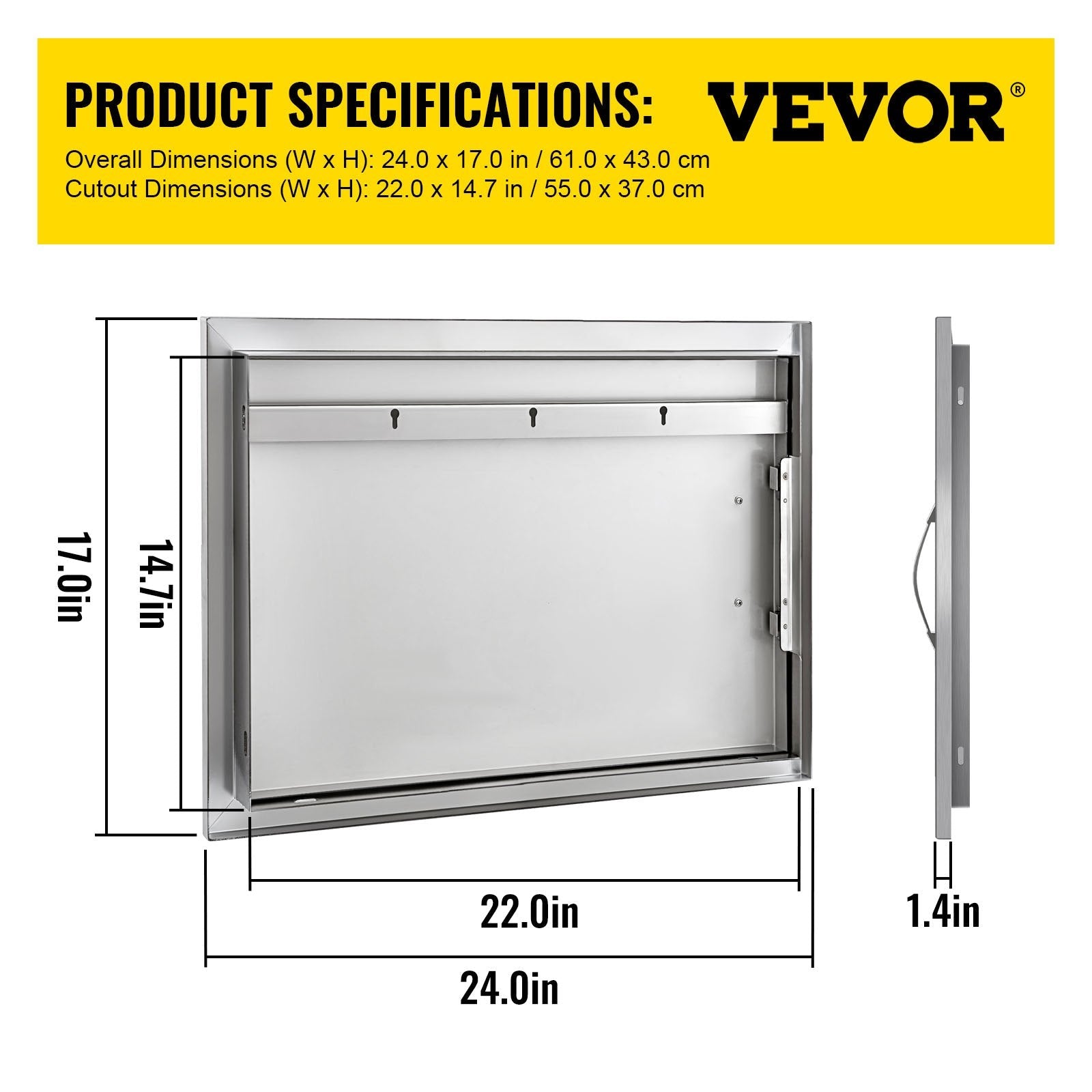 VEVOR BBQ Access Door 24W x 17H Inch, Horizontal Single BBQ Door Stainless Steel, Outdoor Kitchen Doors for BBQ Island, Grill Station, Outside Cabinet 