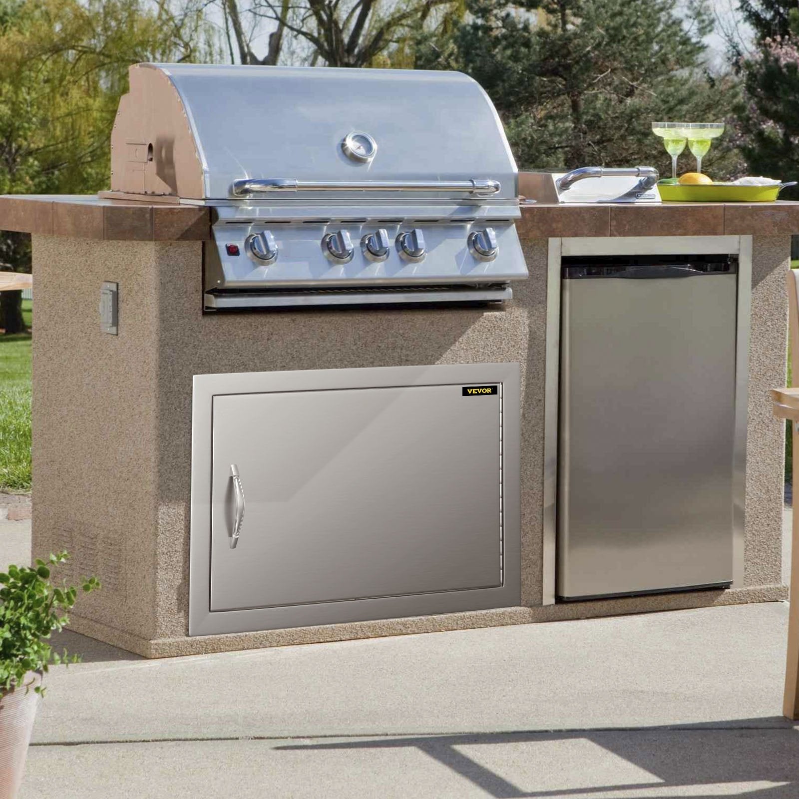 VEVOR BBQ Access Door 24W x 17H Inch, Horizontal Single BBQ Door Stainless Steel, Outdoor Kitchen Doors for BBQ Island, Grill Station, Outside Cabinet 