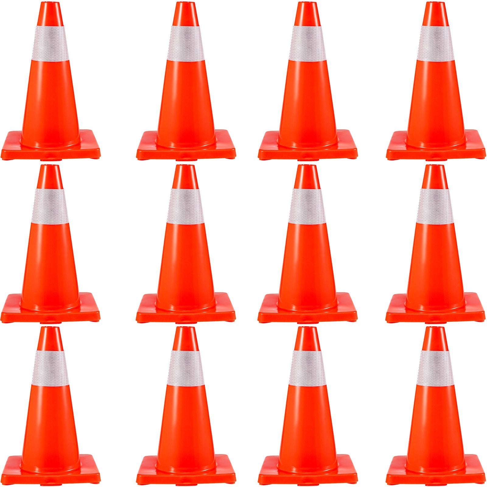 VEVOR 12Pack 18\" Traffic Cones, Safety Road Parking Cones PVC Base, Orange Traffic Cone with Reflective Collars, Hazard Construction Cones for Home Traffic Parking 