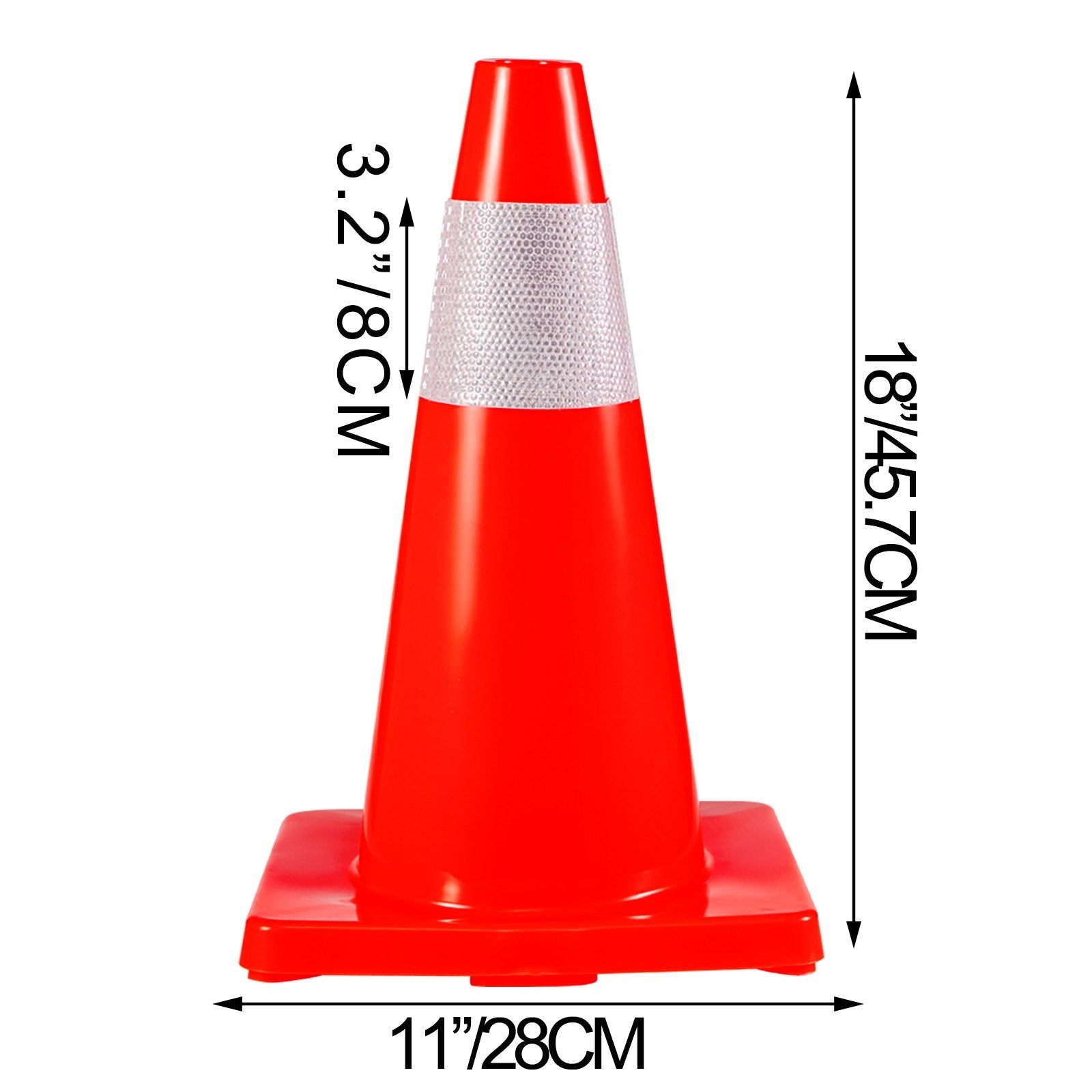 VEVOR 12Pack 18\" Traffic Cones, Safety Road Parking Cones PVC Base, Orange Traffic Cone with Reflective Collars, Hazard Construction Cones for Home Traffic Parking 