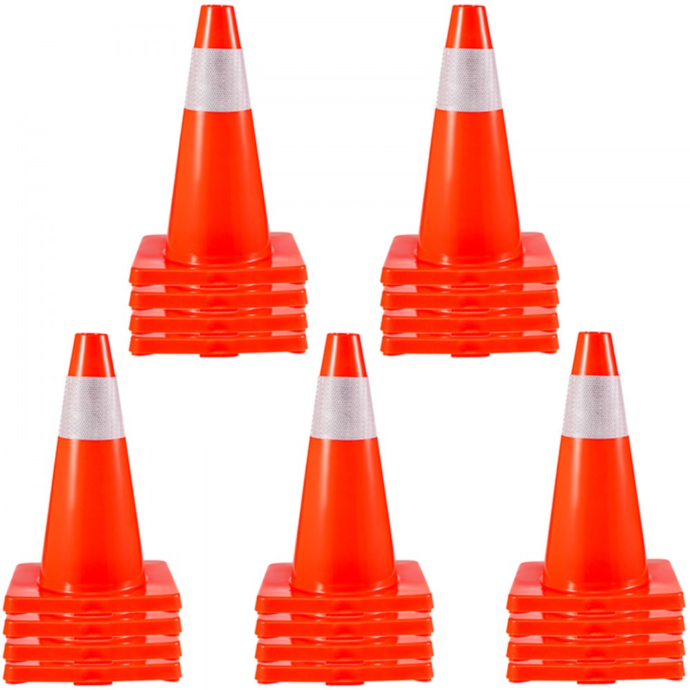 VEVOR 20Pack 18" Traffic Cones, Safety Road Parking Cones PVC Base, Orange Traffic Cone with Reflective Collars, Hazard Construction Cones for Home Traffic Parking 