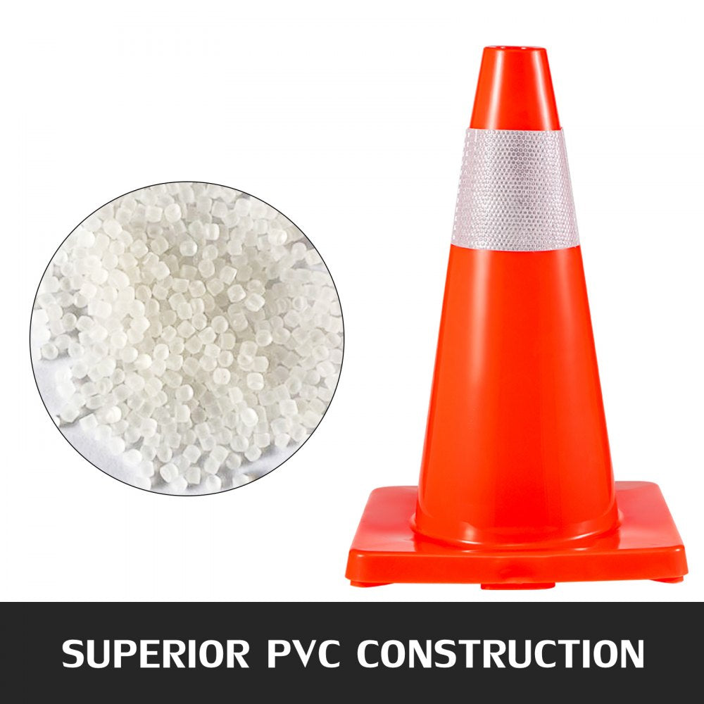 VEVOR 20Pack 18" Traffic Cones, Safety Road Parking Cones PVC Base, Orange Traffic Cone with Reflective Collars, Hazard Construction Cones for Home Traffic Parking 