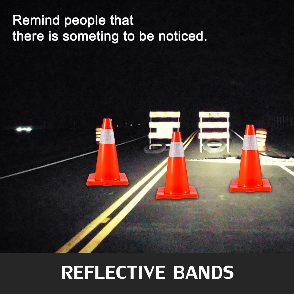 VEVOR 20Pack 18" Traffic Cones, Safety Road Parking Cones PVC Base, Orange Traffic Cone with Reflective Collars, Hazard Construction Cones for Home Traffic Parking 
