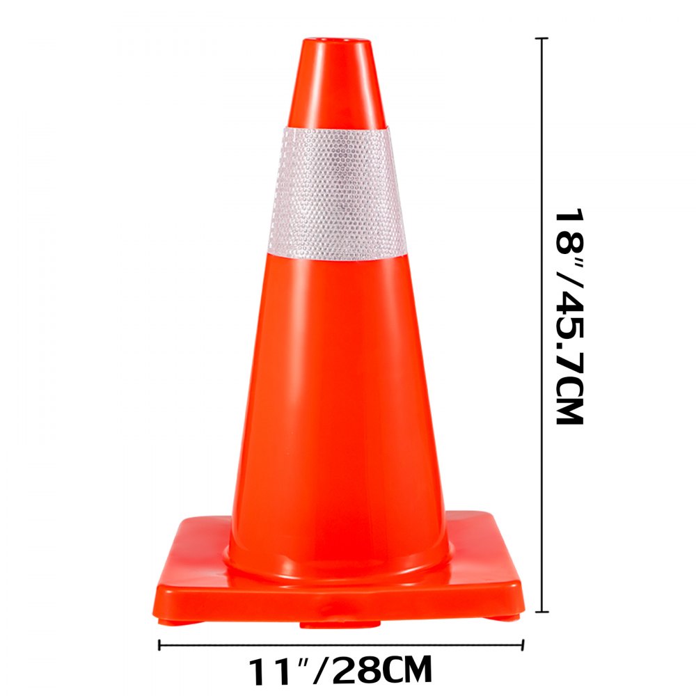 VEVOR 20Pack 18" Traffic Cones, Safety Road Parking Cones PVC Base, Orange Traffic Cone with Reflective Collars, Hazard Construction Cones for Home Traffic Parking 