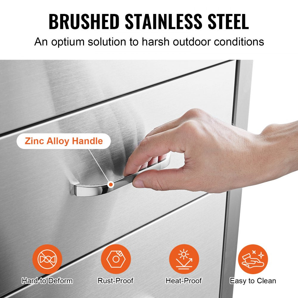 VEVOR 18x23 Inch Outdoor Kitchen Stainless Steel Triple Access BBQ Drawers with Chrome Handle, 18 x23 x 23 Inch 