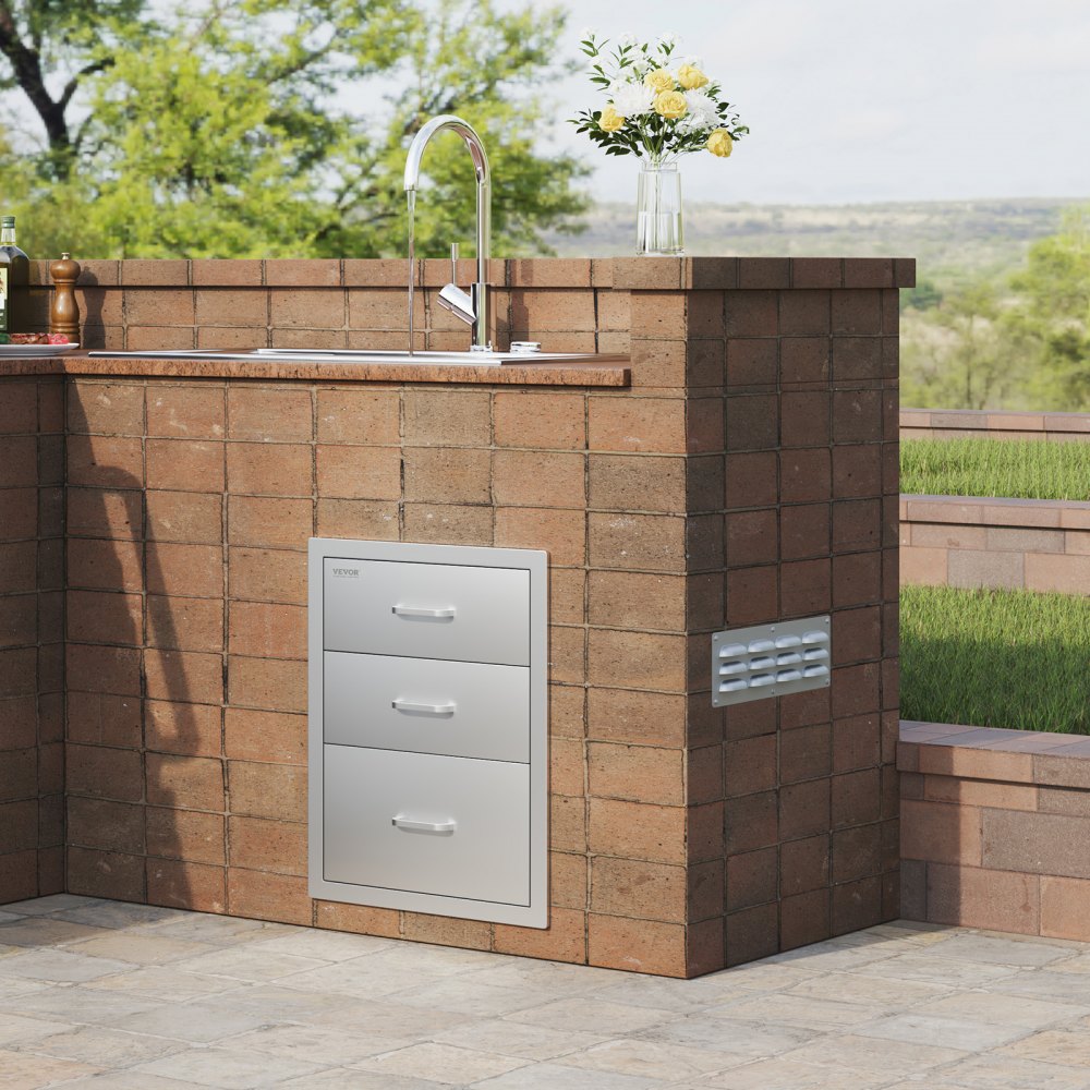VEVOR 18x23 Inch Outdoor Kitchen Stainless Steel Triple Access BBQ Drawers with Chrome Handle, 18 x23 x 23 Inch 
