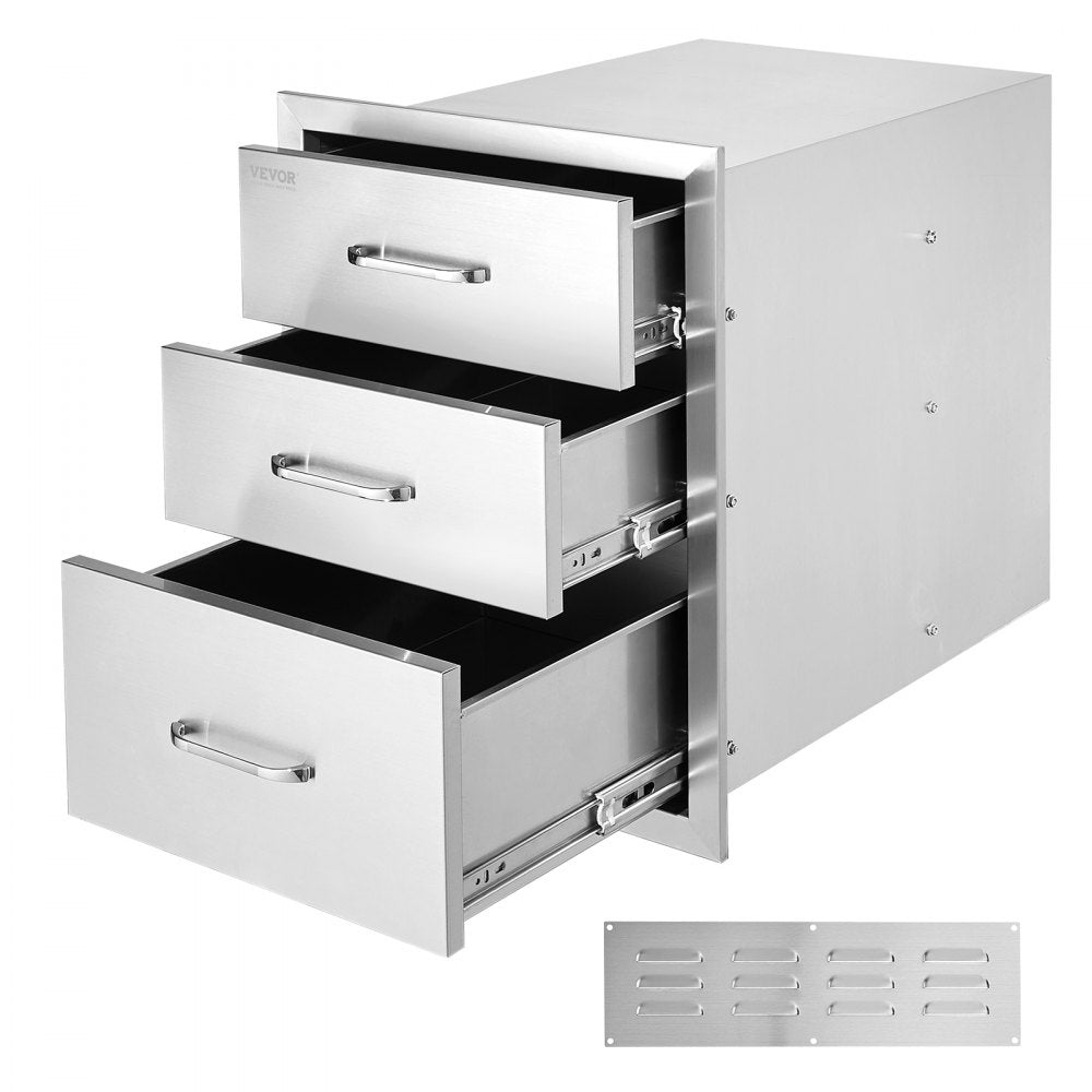 VEVOR 18x23 Inch Outdoor Kitchen Stainless Steel Triple Access BBQ Drawers with Chrome Handle, 18 x23 x 23 Inch 
