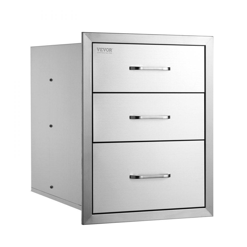 VEVOR 18x23 Inch Outdoor Kitchen Stainless Steel Triple Access BBQ Drawers with Chrome Handle, 18 x23 x 23 Inch 