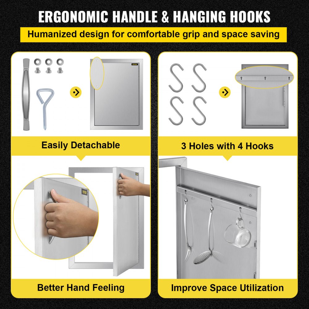 VEVOR Right Hinged Single Access Door 16 x 22 Inch Vertical Island Door Stainless Steel Access Door Flush Mount for Outdoor Kitchen 