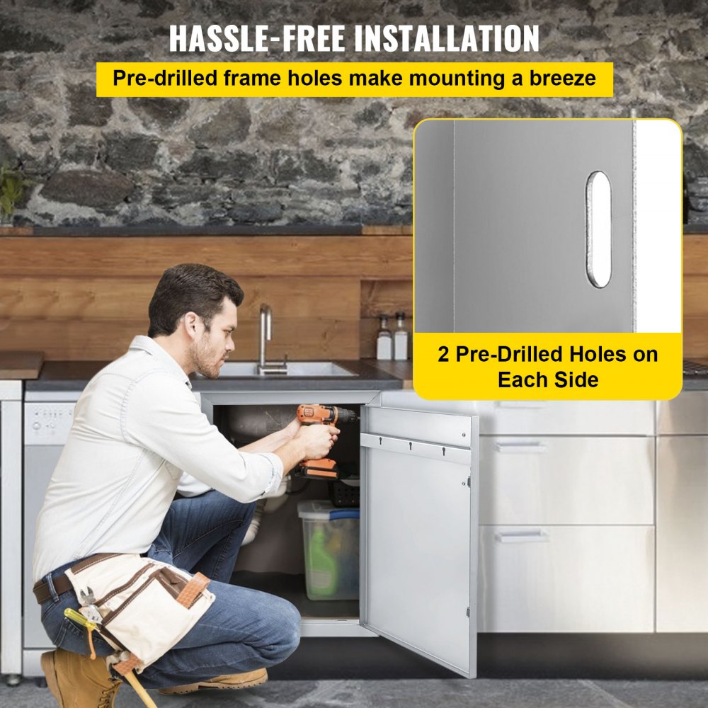 VEVOR Right Hinged Single Access Door 16 x 22 Inch Vertical Island Door Stainless Steel Access Door Flush Mount for Outdoor Kitchen 