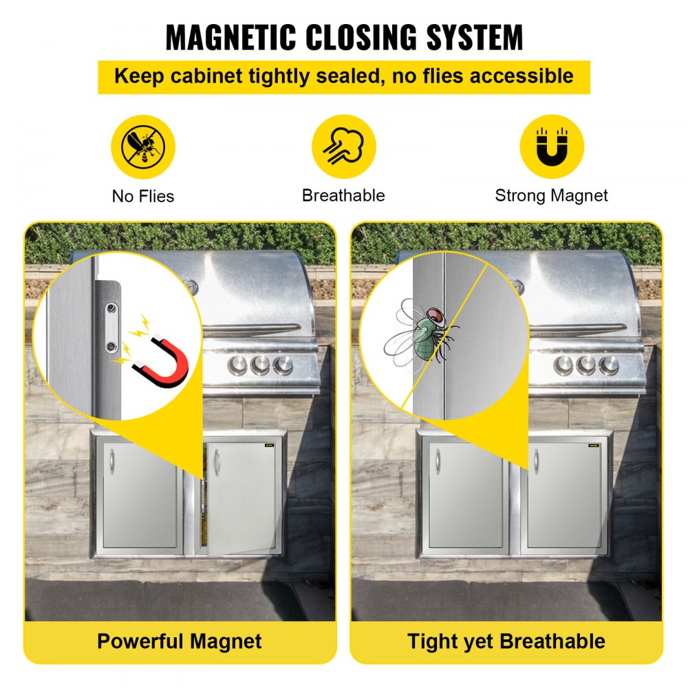 VEVOR Right Hinged Single Access Door 16 x 22 Inch Vertical Island Door Stainless Steel Access Door Flush Mount for Outdoor Kitchen 