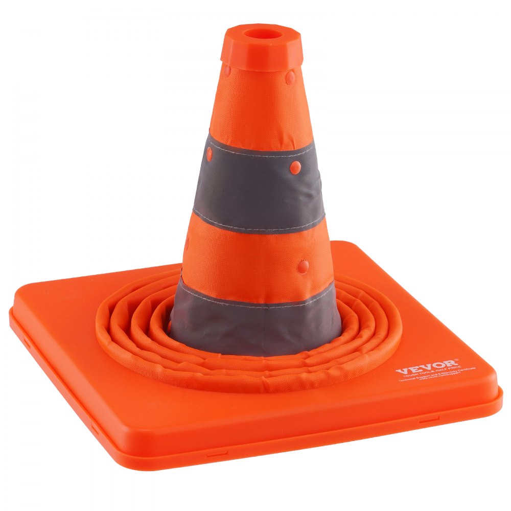 VEVOR Safety Cones, 2 Pack 18 inch Collapsible Traffic Cones, Construction Cones with Reflective Collars, Wide Base and A Storage Bag, for Traffic Control, Driving Training, Parking Lots 