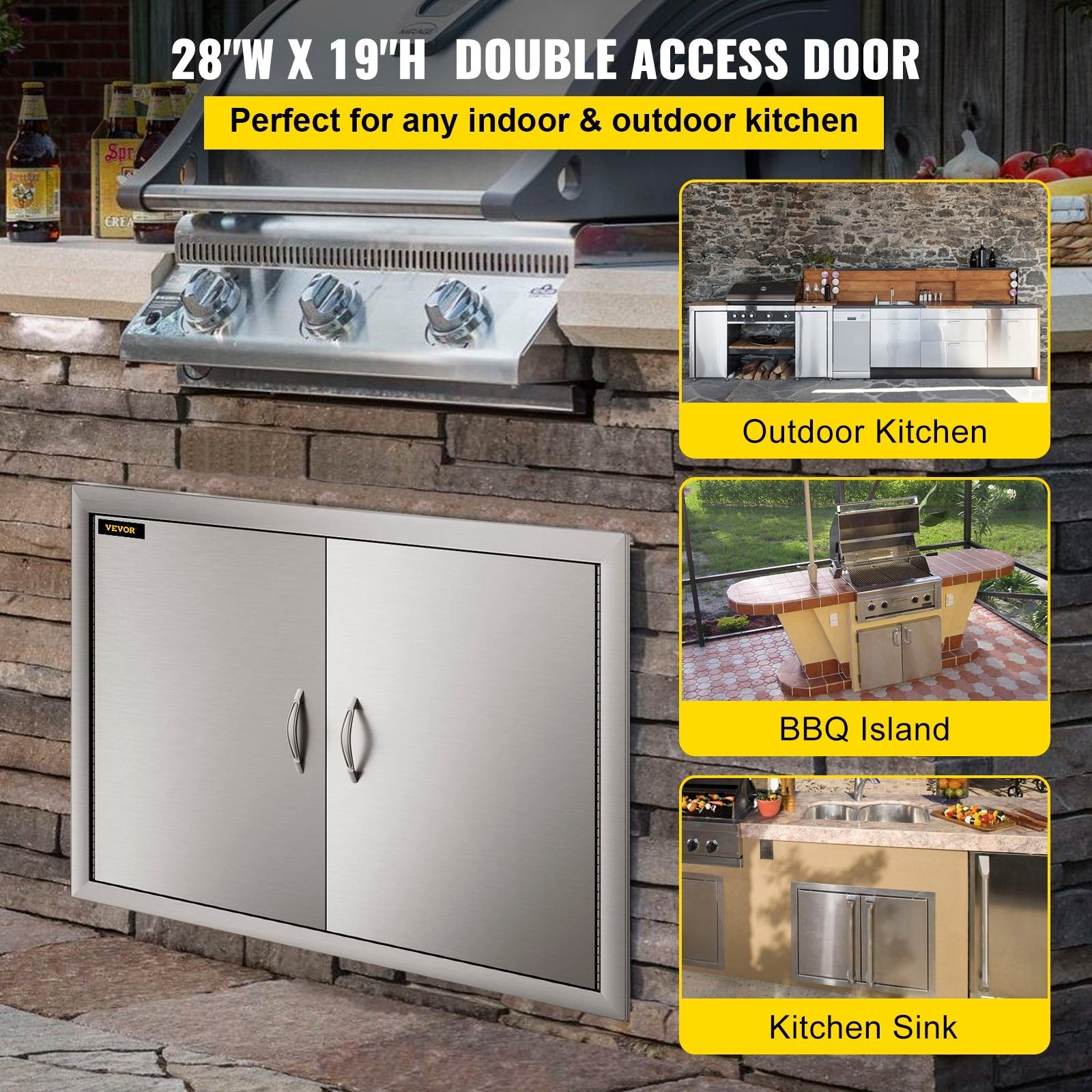 Bbq19"x28"/48x71cm Access Double Walled Door Stainless Doors Vertical Outdoor 