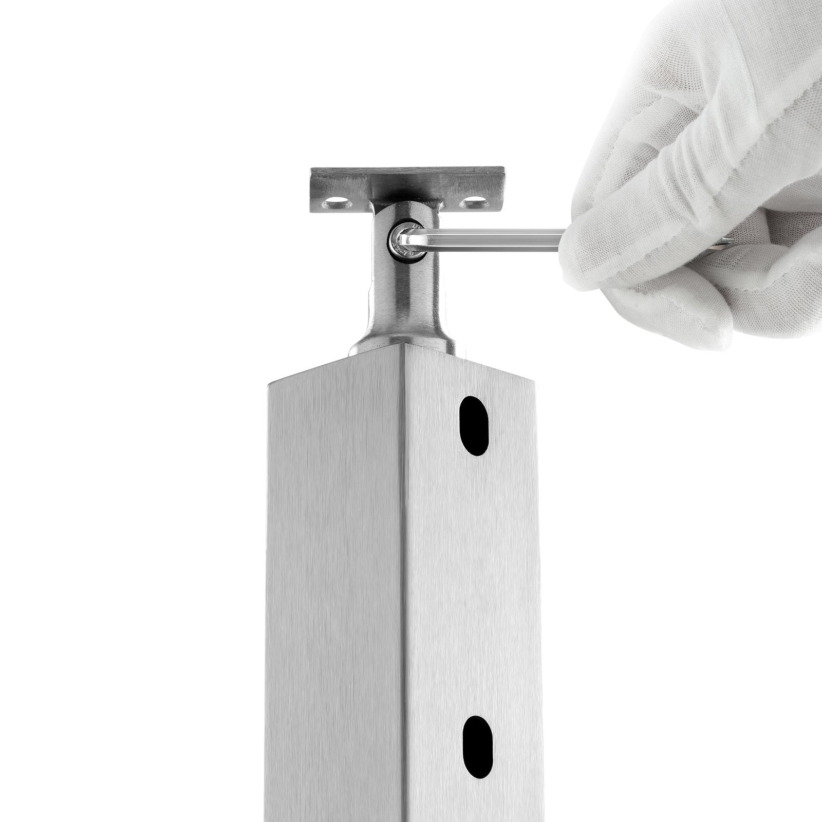 VEVOR Cable Railing Post, 42" x 2" x 2" Steel 30° Angled Hole Stair Railing Post, 12 Pre-Drilled Holes, SUS304 Stainless Steel Cable Rail Post with Horizontal and Curved Bracket, 1-Pack, Silver 