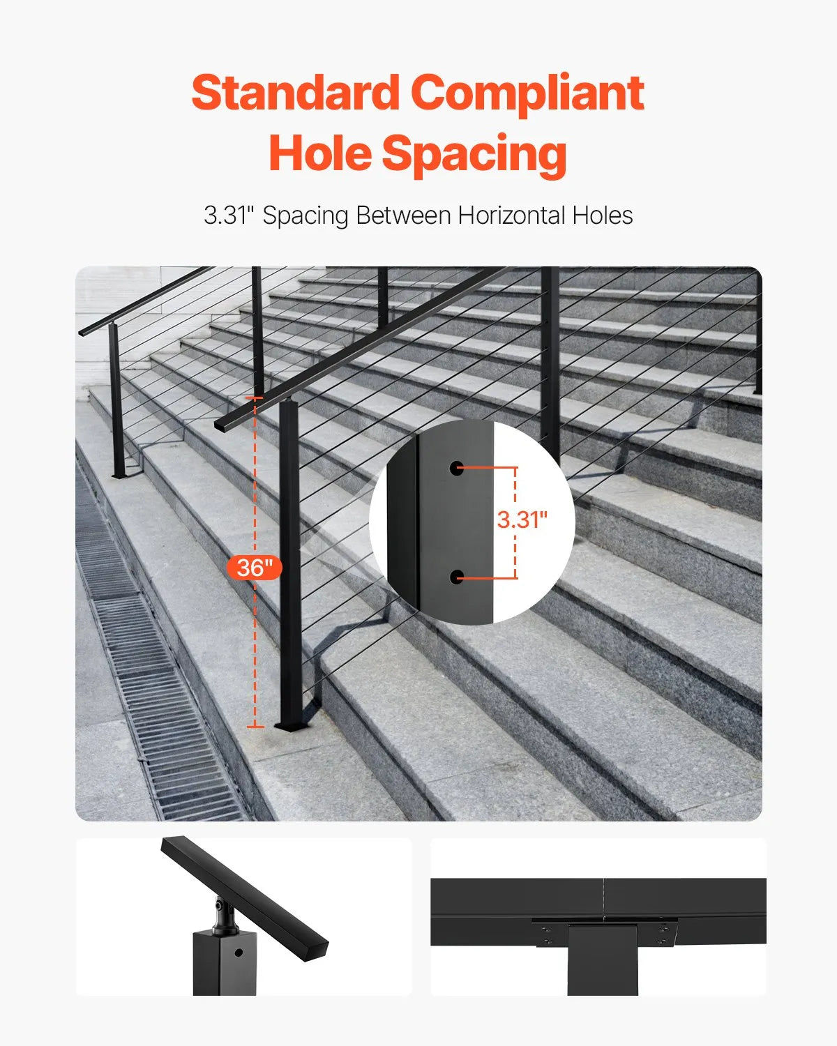 VEVOR Cable Railing Post 36x1x2 In with 30° Angled Holes 1JZLGZXHS91402OS1001V0