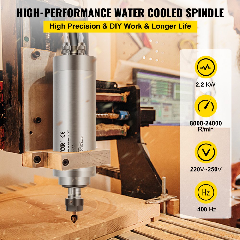 VEVOR Spindle Motor 2.2KW Water Cooled CNC Spindle Motor 2HP ER20 CNC Milling Motor 8000-24000 R/min for PCB Milling Machine 