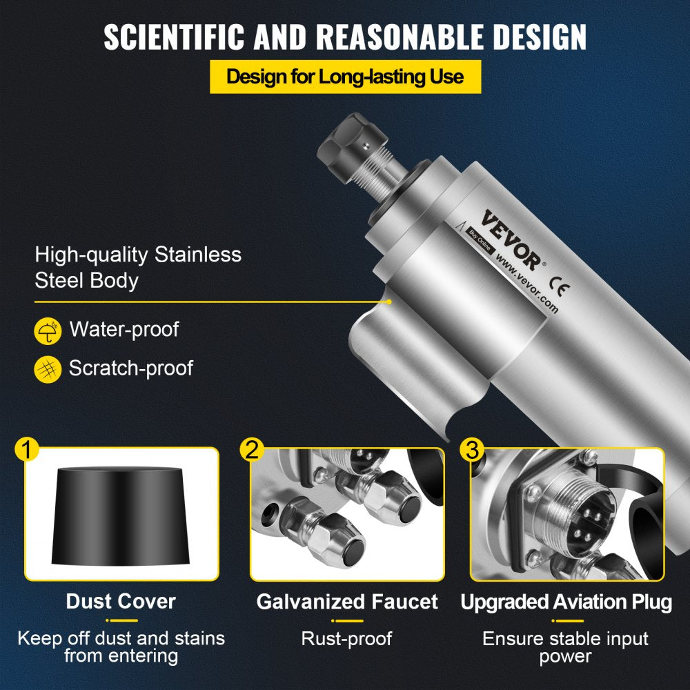 VEVOR Spindle Motor 2.2KW Water Cooled CNC Spindle Motor 2HP ER20 CNC Milling Motor 8000-24000 R/min for PCB Milling Machine 
