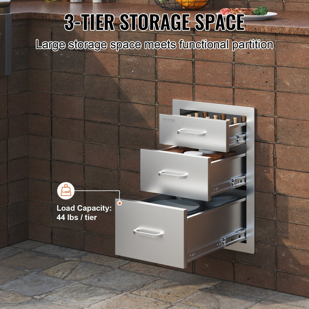 BBQ Island/ Outdoor Kitchen Triple Drawers 20.25"X14" Stainless Steel BBQ Drawer 