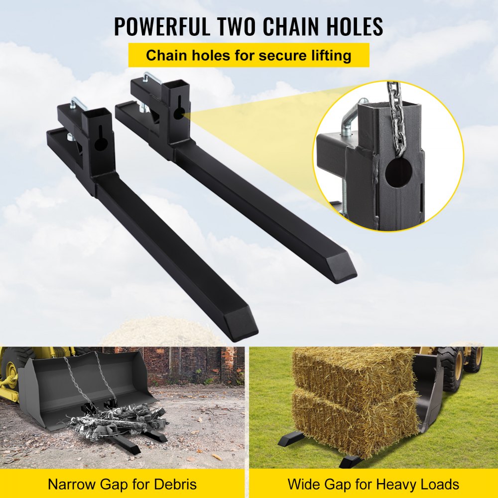 VEVOR 2000 Lbs Max Pallet Forks 33.5", 46.9" Total Length Clamp On Tractor Bucket Forks, Heavy Duty Front Loader Forks, Fork Attachment for Skid Steer,Loader Bucket 