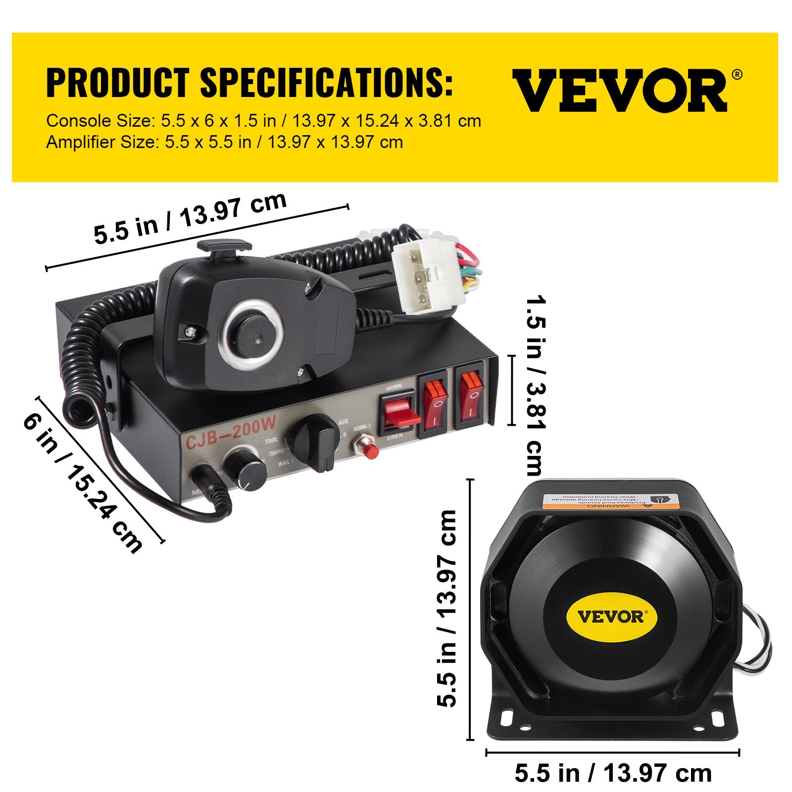 VEVOR Siren Bundle 8 Tones Emergency Warning Siren, 200W, with PA Speaker MIC System Vehicle Siren Box Fit for Police, Ambulance, Fire Fighting and Engineer Vehicles 
