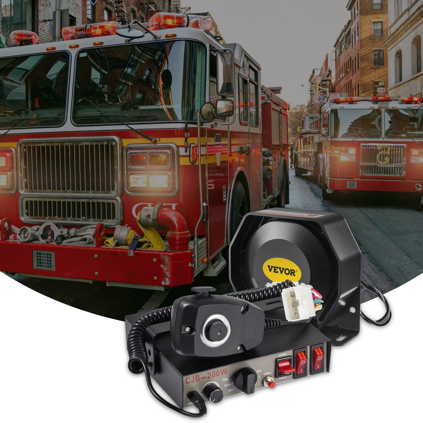 VEVOR Siren Bundle 8 Tones Emergency Warning Siren, 200W, with PA Speaker MIC System Vehicle Siren Box Fit for Police, Ambulance, Fire Fighting and Engineer Vehicles 