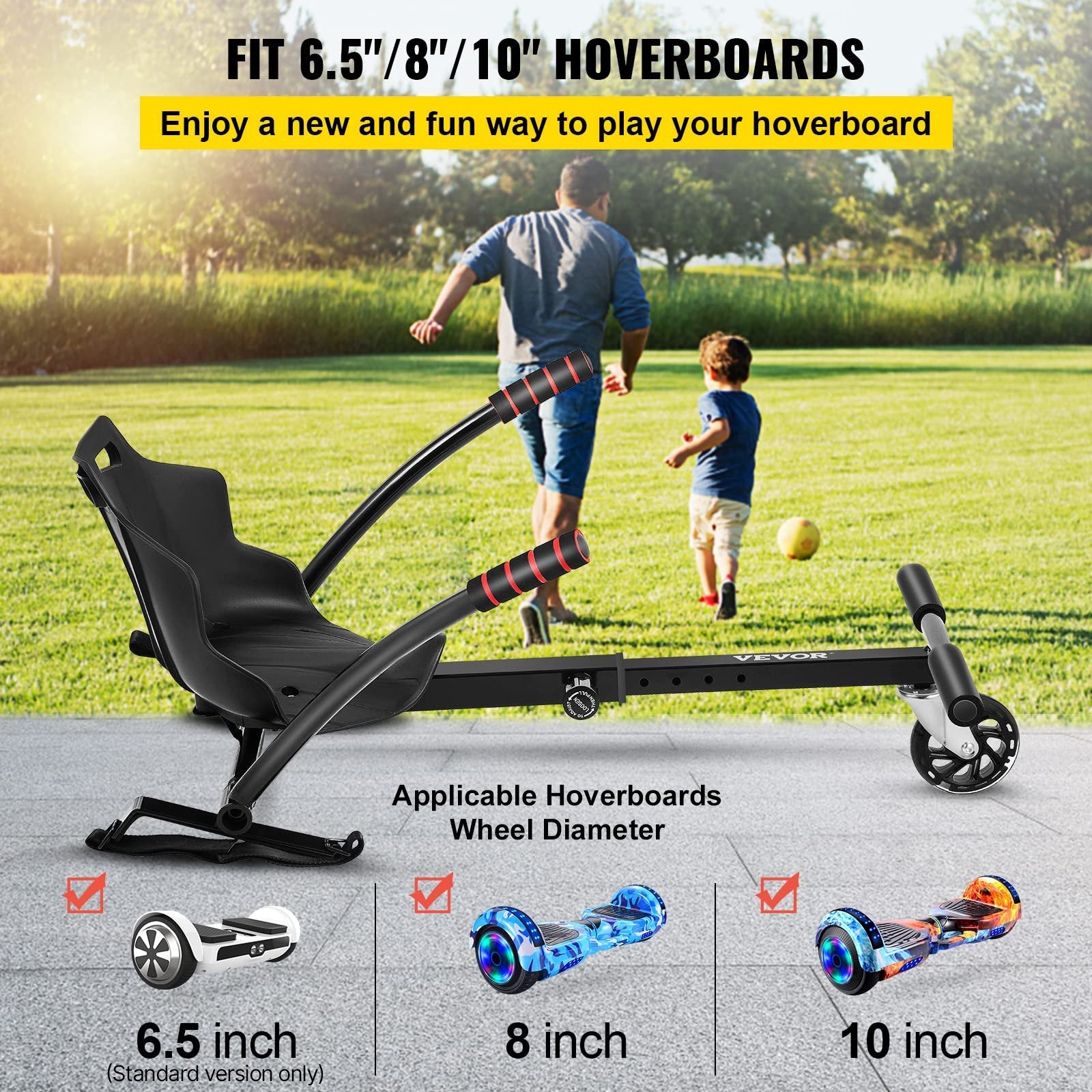 VEVOR Hover Kart Cool Mini Hover Board Cart Two Wheel Self Balancing Scooter 6.5" 8" 10"  Adjustable Anti-Overturn Wheel Fits for Kids or Adults 