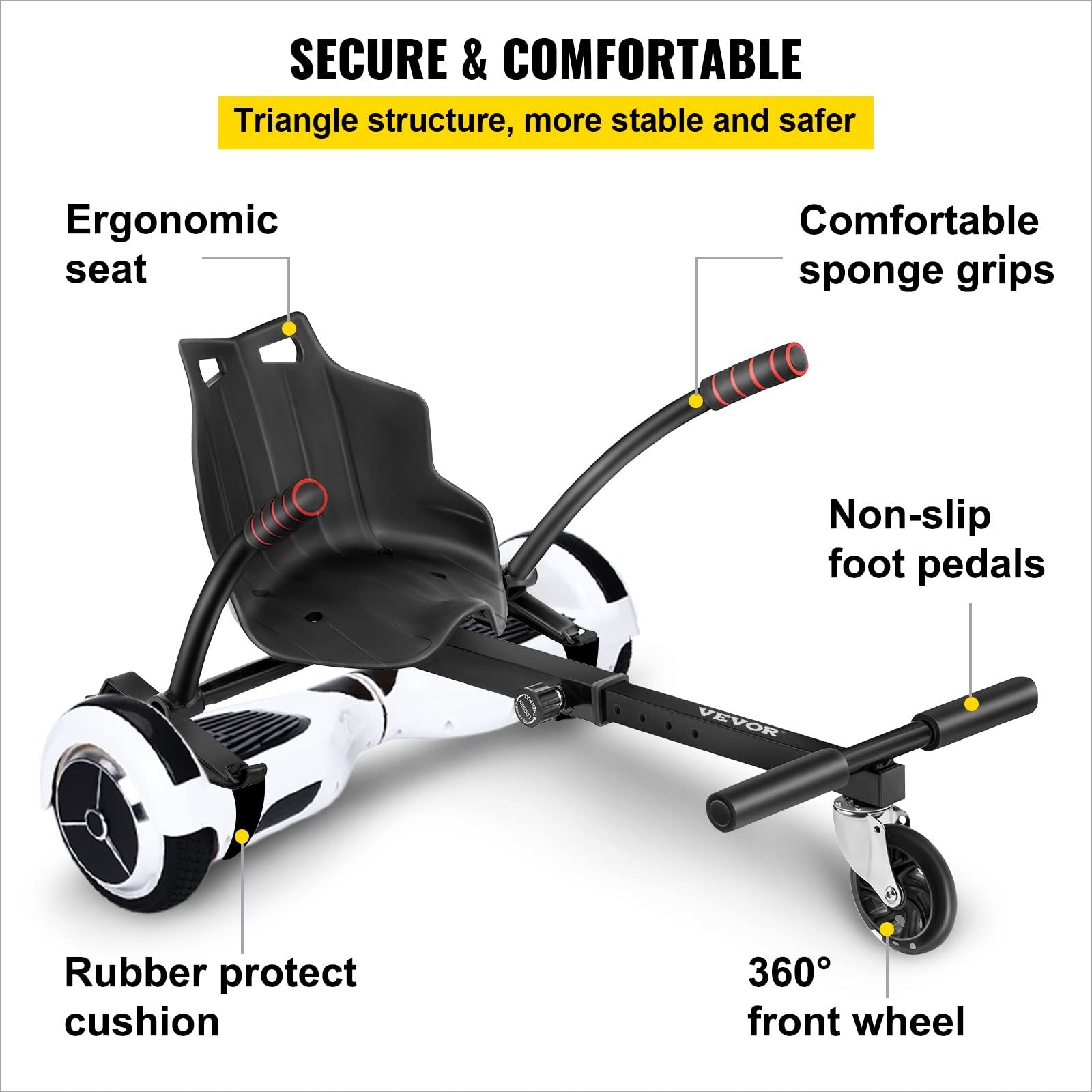 VEVOR Hover Kart Cool Mini Hover Board Cart Two Wheel Self Balancing Scooter 6.5" 8" 10"  Adjustable Anti-Overturn Wheel Fits for Kids or Adults 