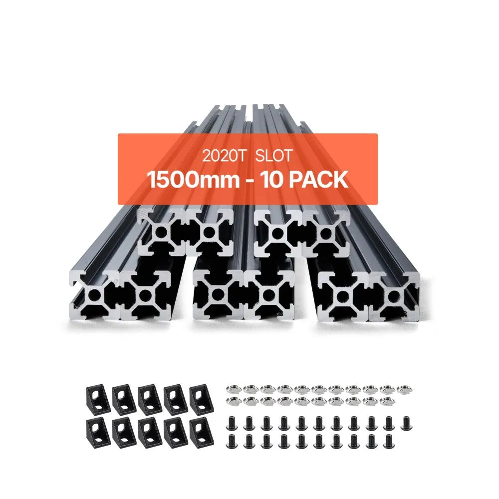 VEVOR 10PCS 2020 Aluminum Extrusion Profile 59" (1500mm) T-Slot Linear Rails, European Standard Anodized 6063-T5 Aluminum with Connectors & Hardware for CNC Machines, 3D Printers, Laser Engravers & DIY Projects - Black