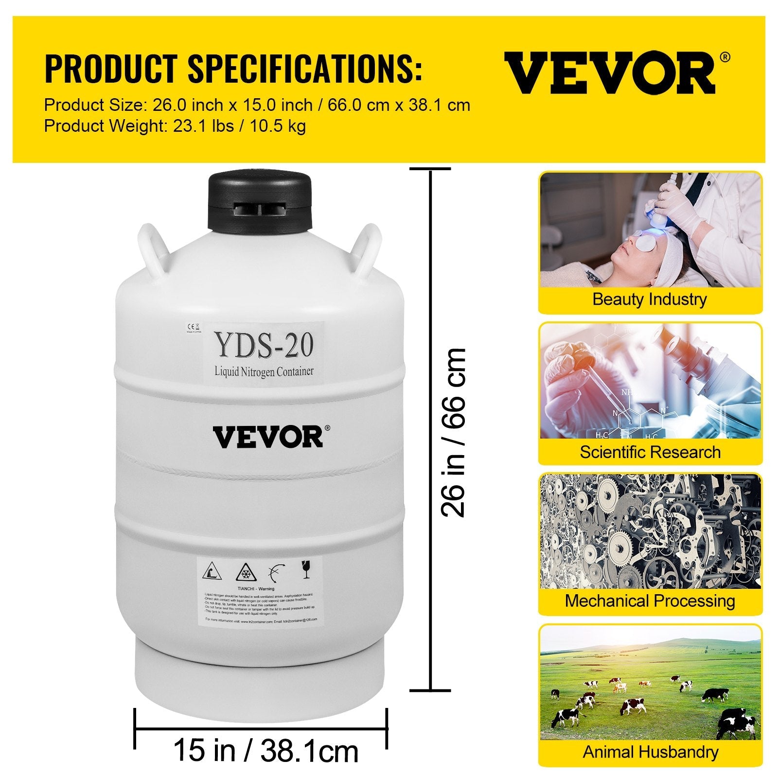 20L Liquid Nitrogen Storage Tank Static Cryogenic Container with 6 Canisters 