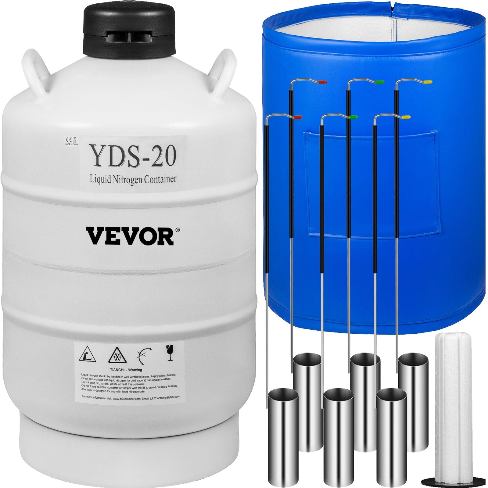 20L Liquid Nitrogen Storage Tank Static Cryogenic Container with 6 Canisters 