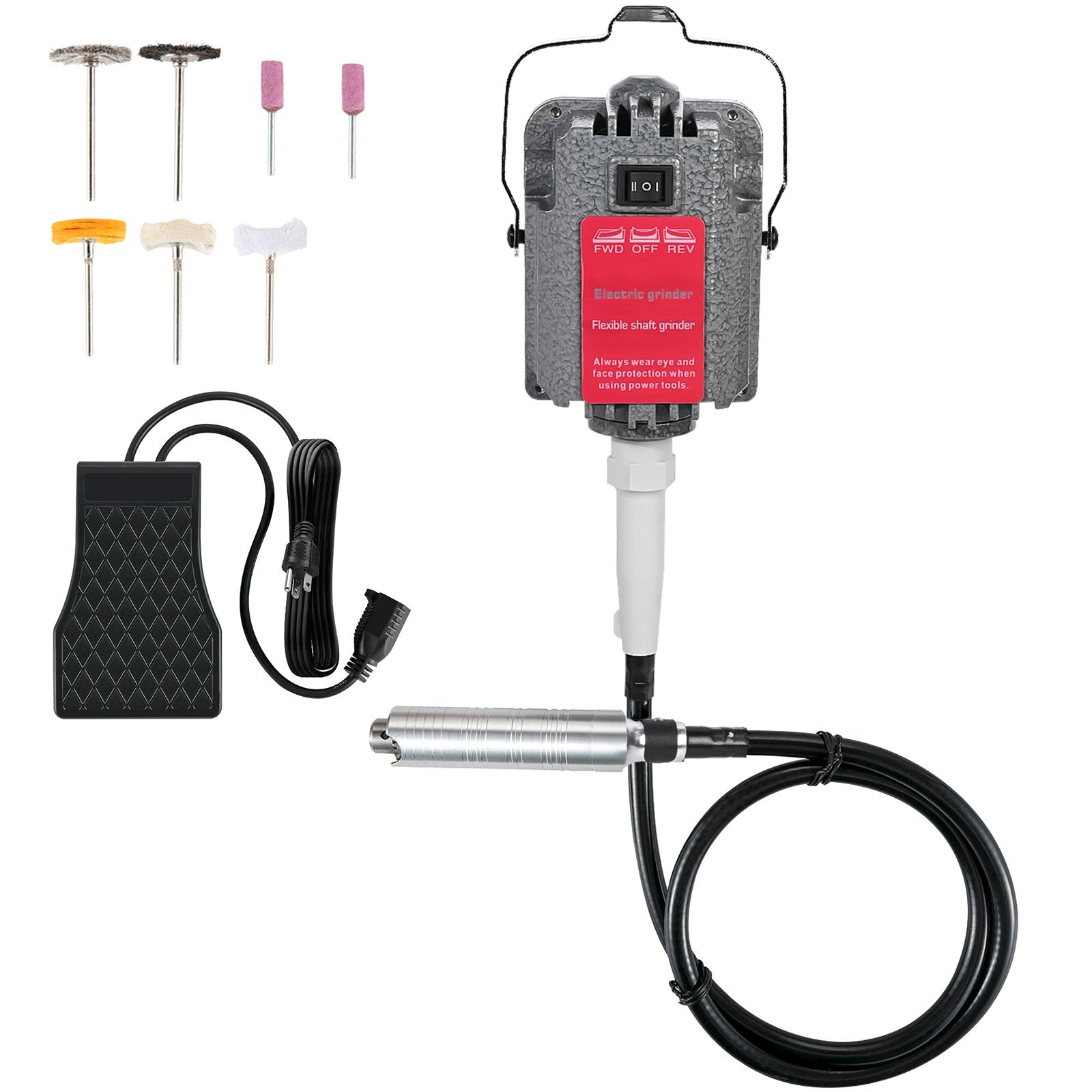 VEVOR S-R Hanging Flex Shaft Grinder 230W Rotary Tool with Stepless Speed Foot Pedal Rotary Carver 0-180000rmp for Carving, Buffing,Drilling,Polishing (4mm flexshaft), Grey 