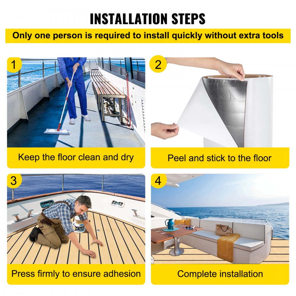 VEVOR Boat Decking Sheet 6MM Thick Non-Skid EVA Foam Faux Teak Decking Self-Adhesive Marine Yacht RV Swimming Pool Garden Boat Flooring Sheet 90.5"x35.4" Flooring Sheet 