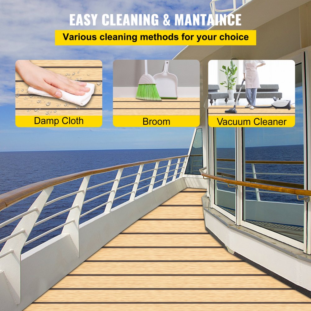 VEVOR Boat Decking Sheet 6MM Thick Non-Skid EVA Foam Faux Teak Decking Self-Adhesive Marine Yacht RV Swimming Pool Garden Boat Flooring Sheet 90.5"x35.4" Flooring Sheet 