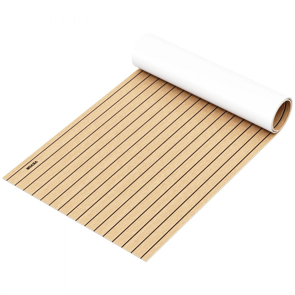 VEVOR Boat Decking Sheet 6MM Thick Non-Skid EVA Foam Faux Teak Decking Self-Adhesive Marine Yacht RV Swimming Pool Garden Boat Flooring Sheet 90.5"x35.4" Flooring Sheet 