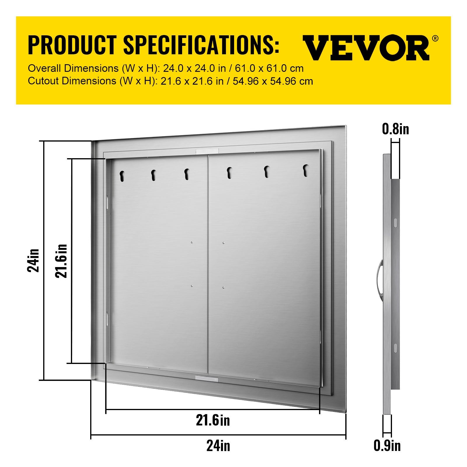 VEVOR BBQ Access Door 24W x 24H Inch, Grill Door Double Door Brushed Stainless Steel, Outdoor Kitchen Doors for BBQ Island Grilling Station 