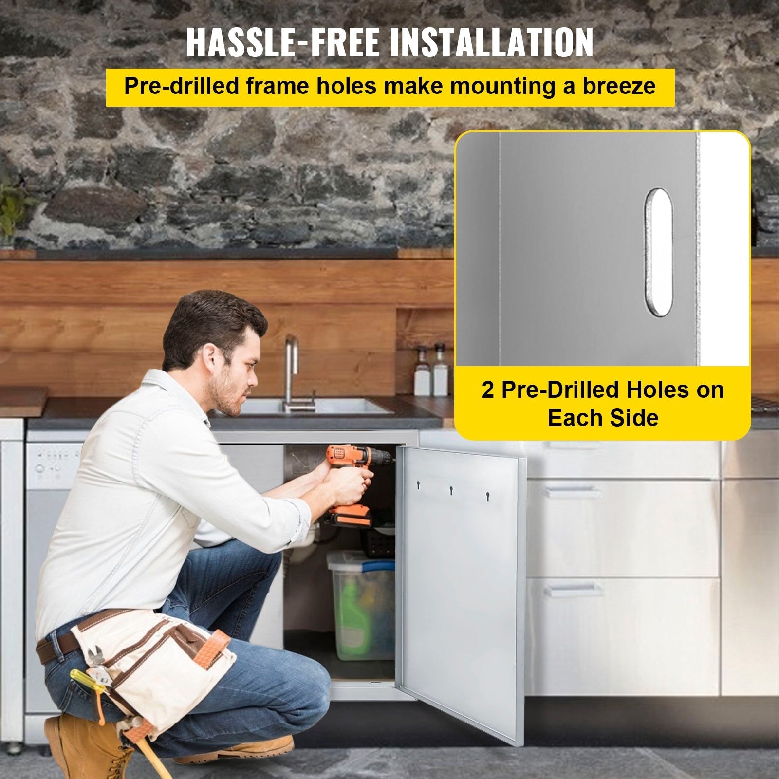 VEVOR Outdoor Kitchen Access 26\"x 24\" Wall Construction Stainless Steel Flush Mount for BBQ Island, 26inch x 24inch, Double Door 