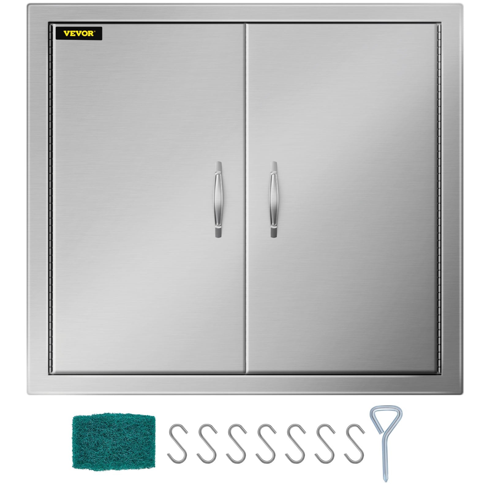 VEVOR Outdoor Kitchen Access 26\"x 24\" Wall Construction Stainless Steel Flush Mount for BBQ Island, 26inch x 24inch, Double Door 